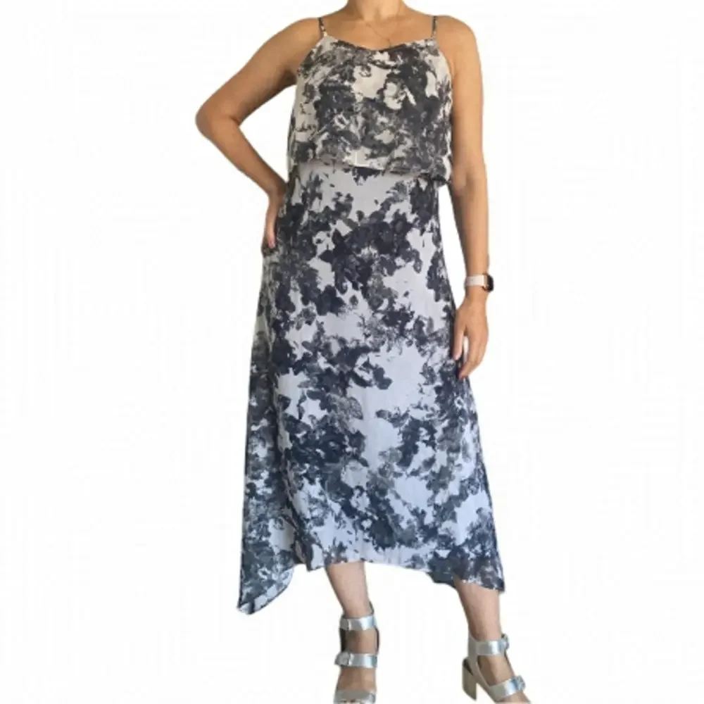 Black White Floral Midi Dress M Quiet Luxury Wedding Guest Minimalist Chic - Picture 15 of 15